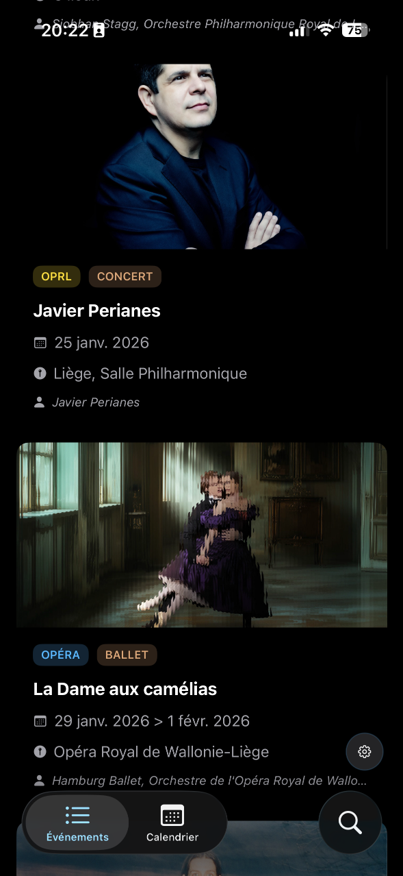 Liste des événements