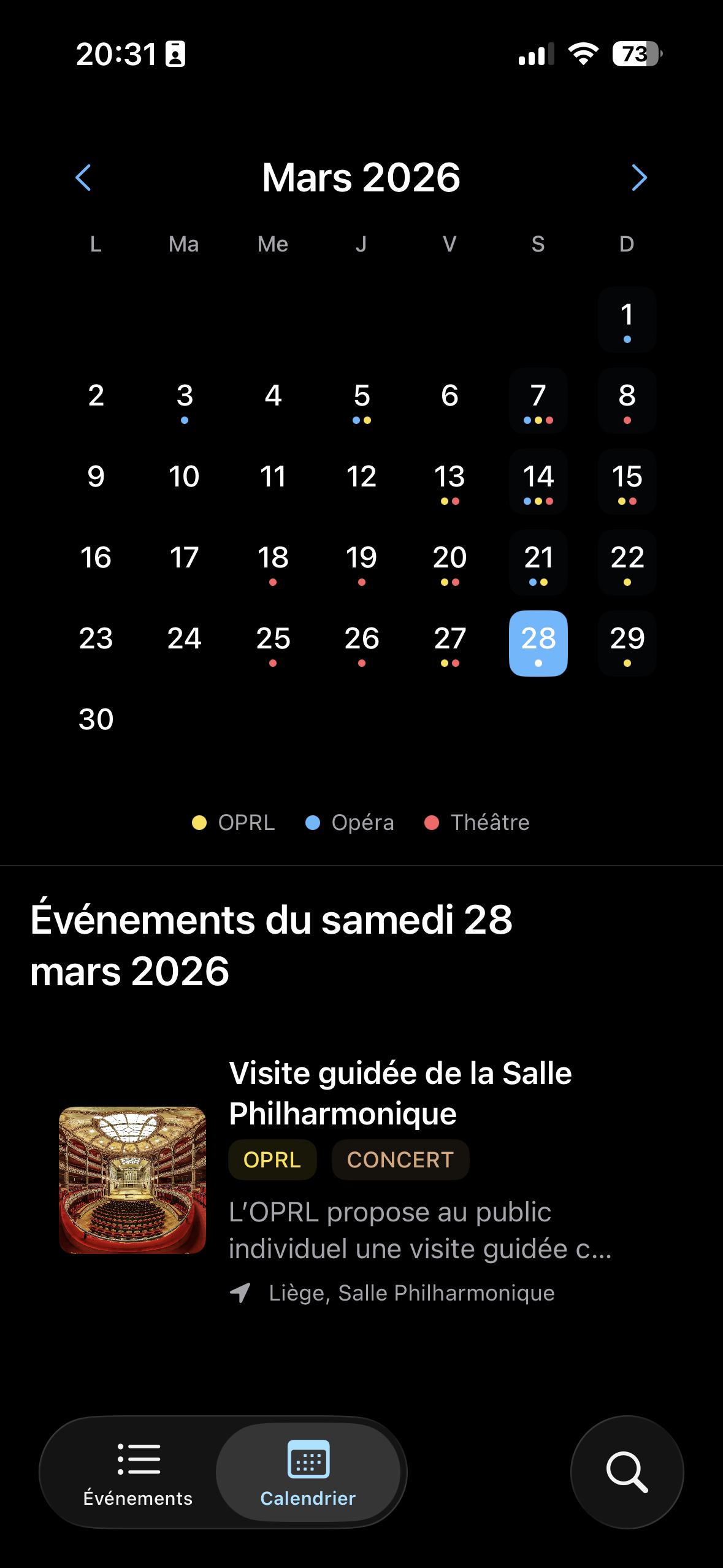 Vue calendrier