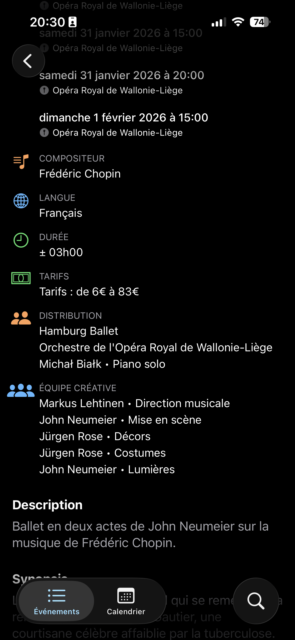 Détail d'un événement